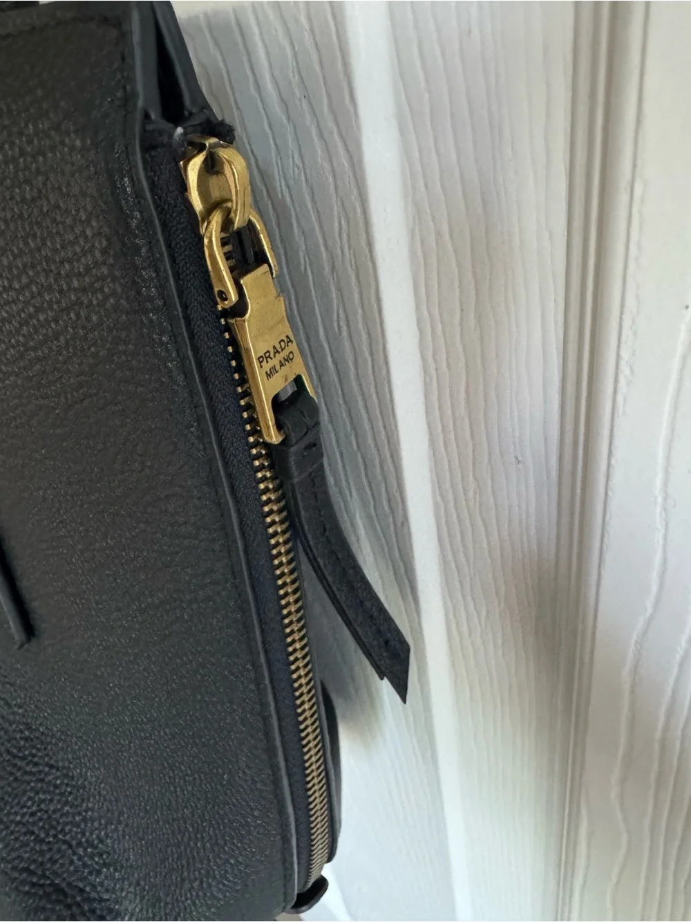 Prada Vitello Phenix Leather Double Handle Tote Black Gold Hardware